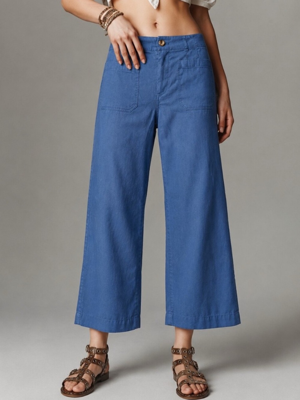 Maeve Colette Pants Womens 29 Wide Leg Ankle Cropped Patch Pocket Chino Blue